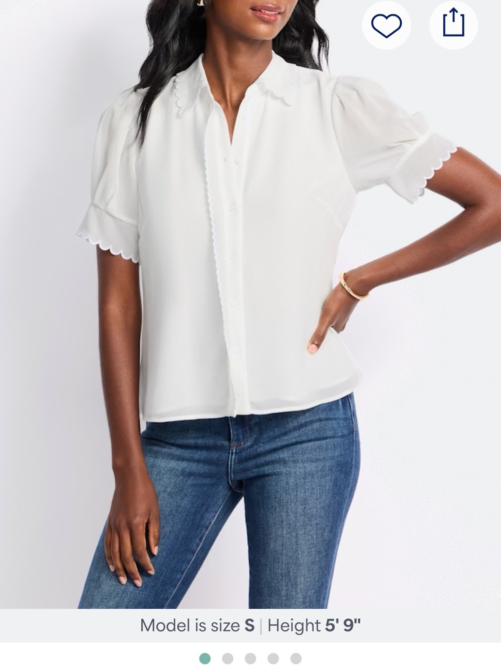 CeCe White Scallop-Trim Short Sleeve Blouse - Picture 2 of 7